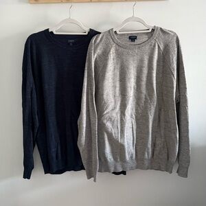 J. Crew Men's Crewneck Cotton Raglan Sweaters - Navy and Gray